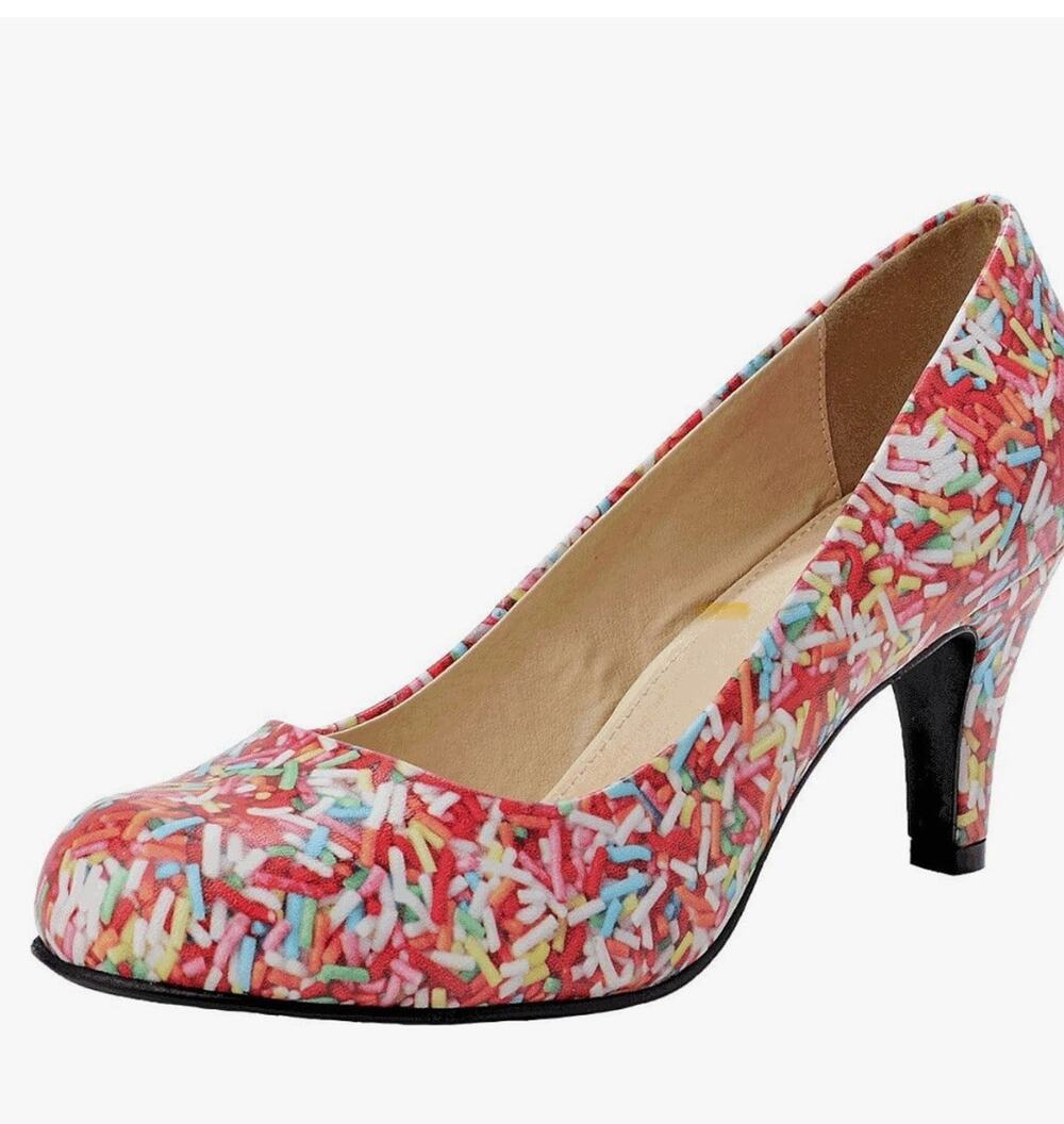 Women's T.U.K. Jimmies Sprinkles Colorful Faux Leather Pump Heels Size 8